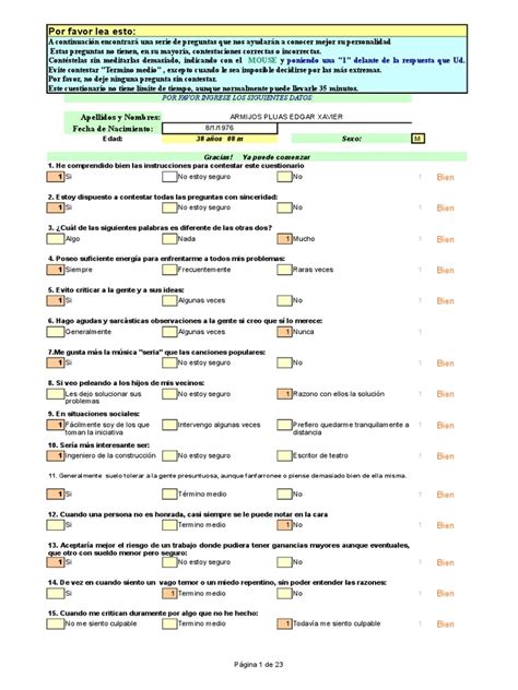 16pf Questionnaire Printable
